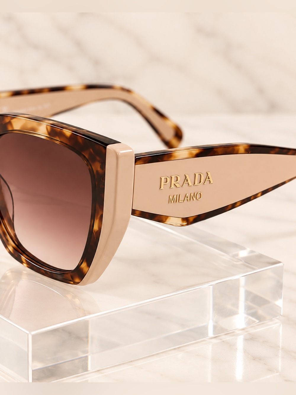 Prada SPR 16W Oversized Cat Eye Sunglasses Tortoise Beige Brown Gradient 54mm - Picture 2 of 5